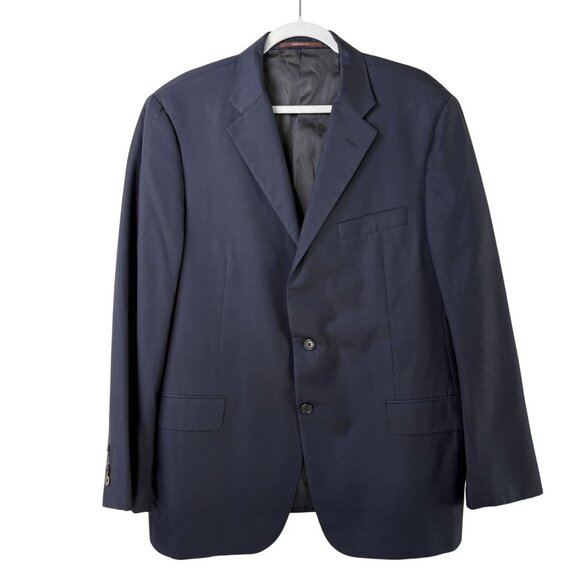Hickey Freeman Worsted Wool Blazer Jacket Size 44R Navy Two Button Sport Coat - Picture 1 of 15